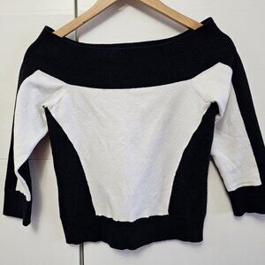 San Fransisco 3/4 Sleeve Black and White Off the Shoulder Top